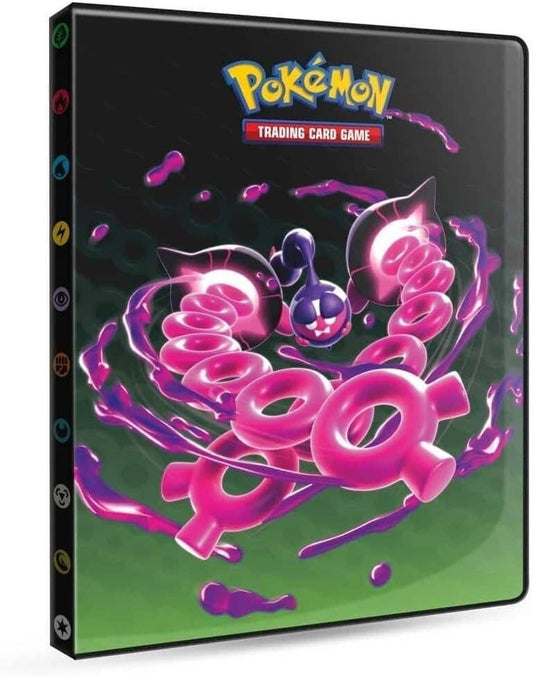 Pokémon trading card game binder with colorful design and Pokémon logo.