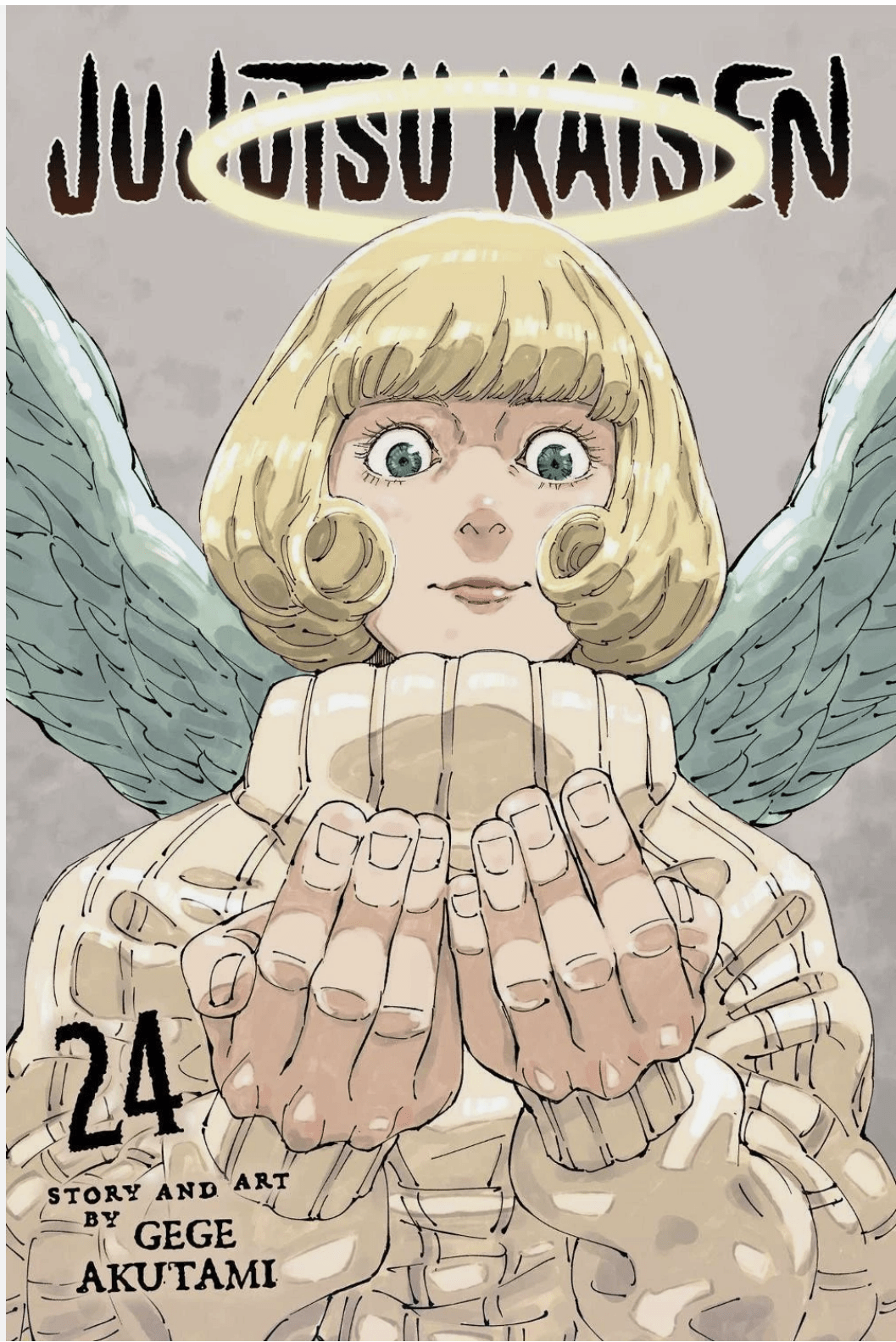 Cover of 'Jujutsu Kaisen' with a character holding hands, wings, and text indicating volume 24.