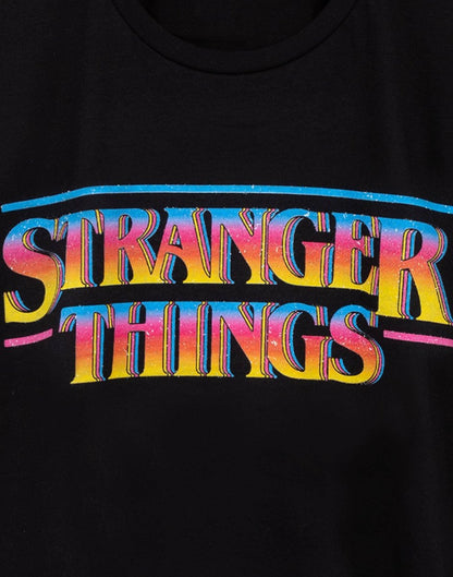 Stranger Things Mens Black Retro Logo Short Sleeved T-Shirt - KOOLTHINGS