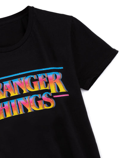Stranger Things Mens Black Retro Logo Short Sleeved T-Shirt