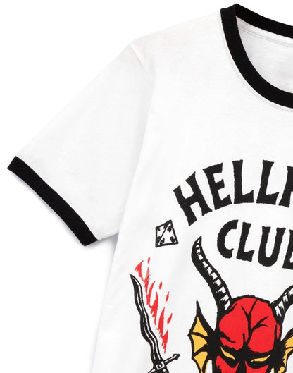 Stranger Things Mens White Hellfire Club Logo Short Sleeved T-Shirt - KOOLTHINGS