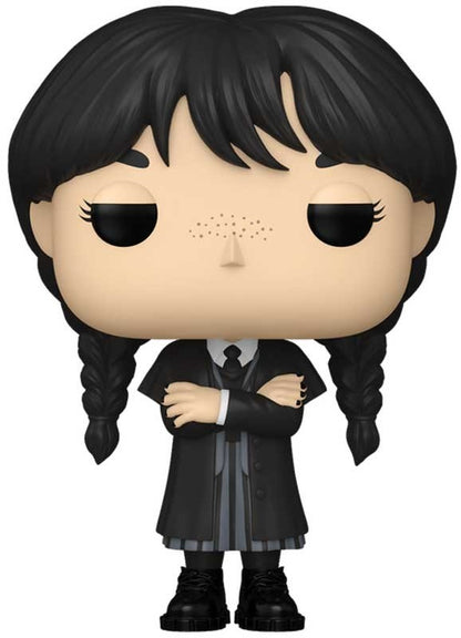 Funko Pop! vinyl figure of a character with black hair styled in pigtails, wearing a black coat and dress.