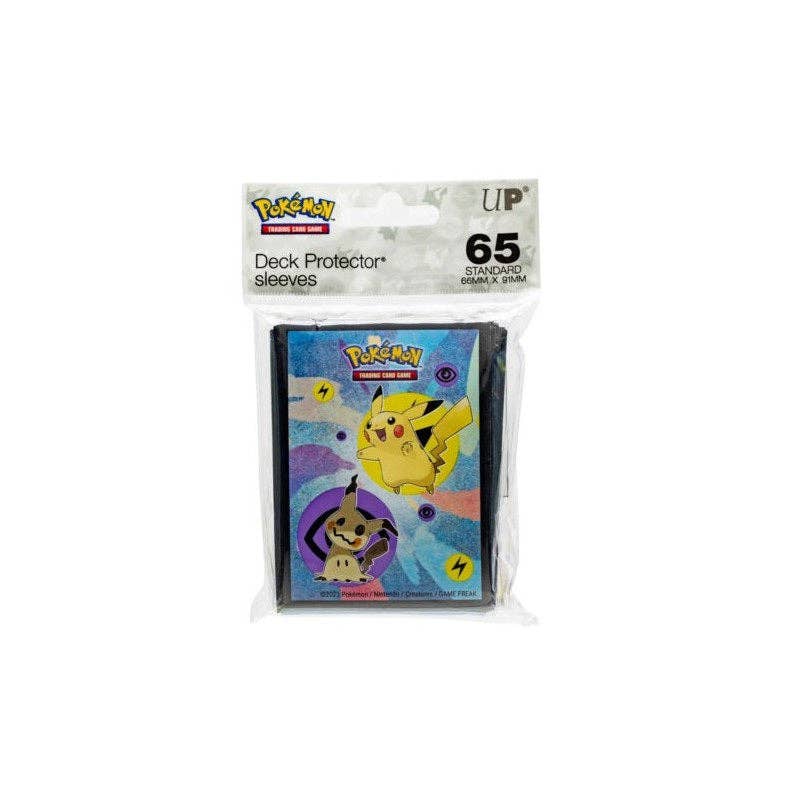 Pack of Pokémon card sleeves with Pikachu design on a white background