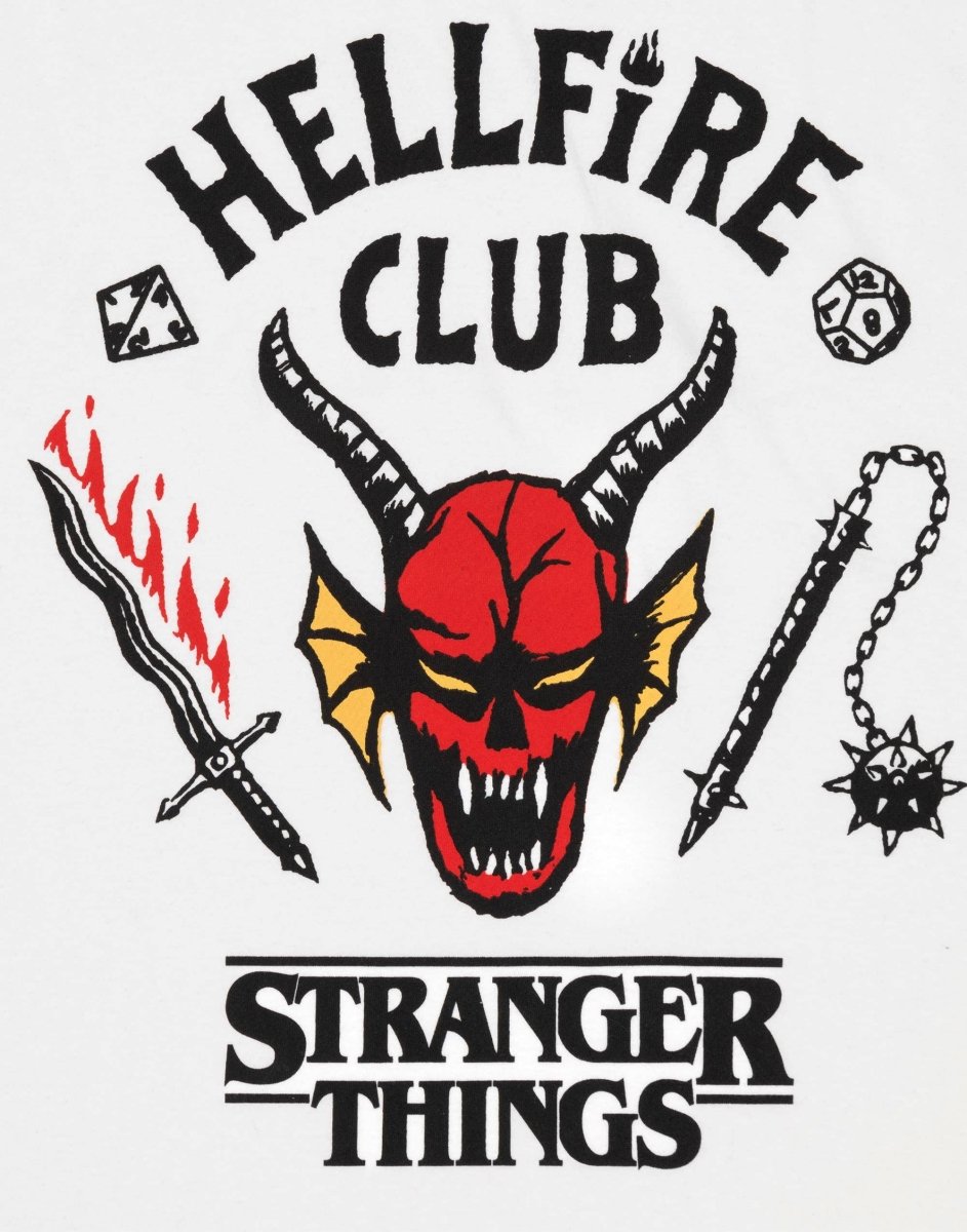 Stranger Things Unisex Kids White Hellfire Club Logo Print Short Sleeved T-Shirt - KOOLTHINGS