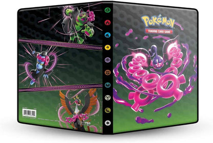 Pokémon trading card game binder with colorful designs on a white background