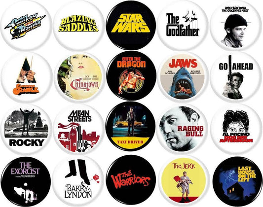 1970s Movies 1" inch (25mm) button pins 70s nostalgia