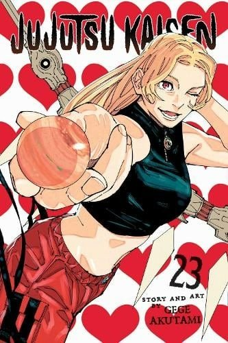 Manga book cover of 'Jujutsu Kaisen' with a character holding a pumpkin against a heart-patterned background.