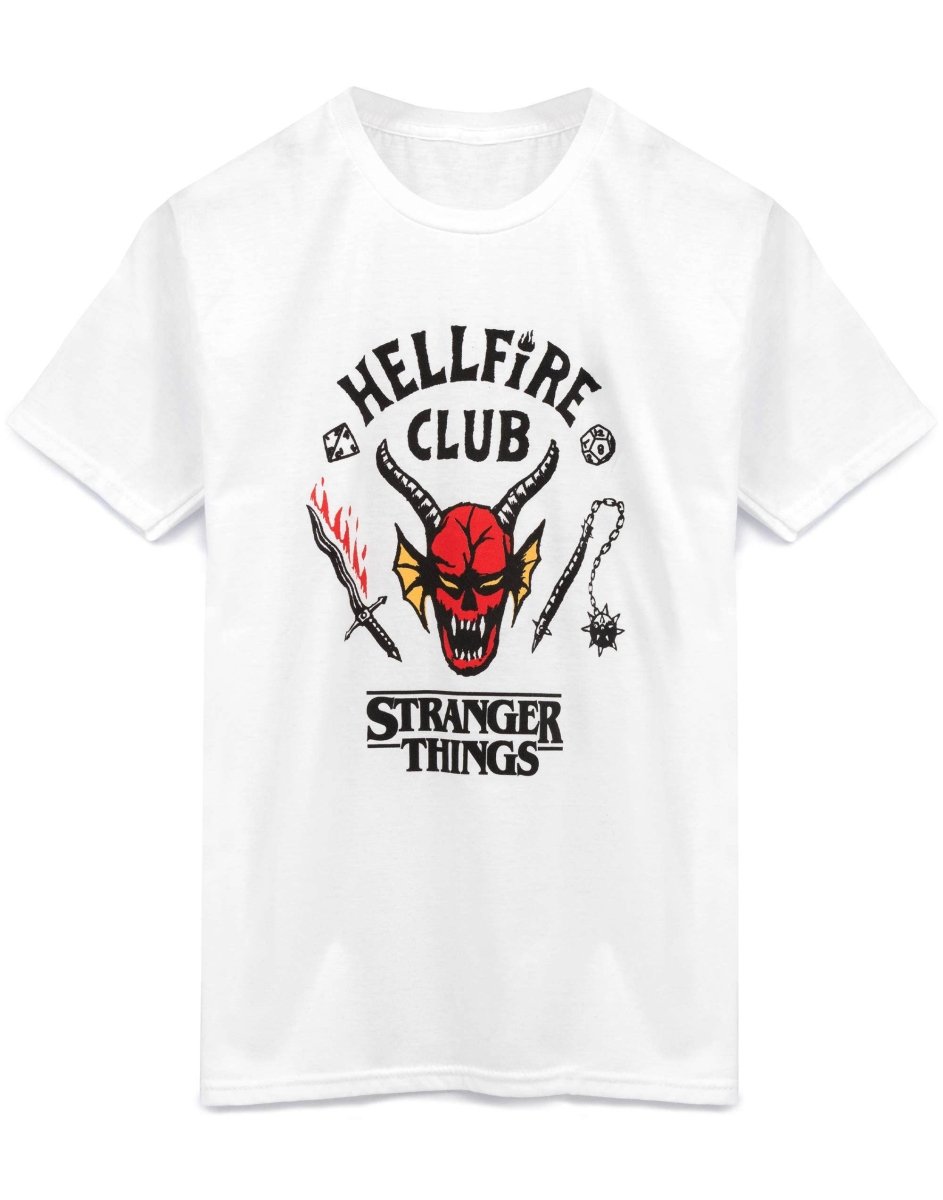 Stranger Things Unisex Kids White Hellfire Club Logo Print Short Sleeved T-Shirt - KOOLTHINGS
