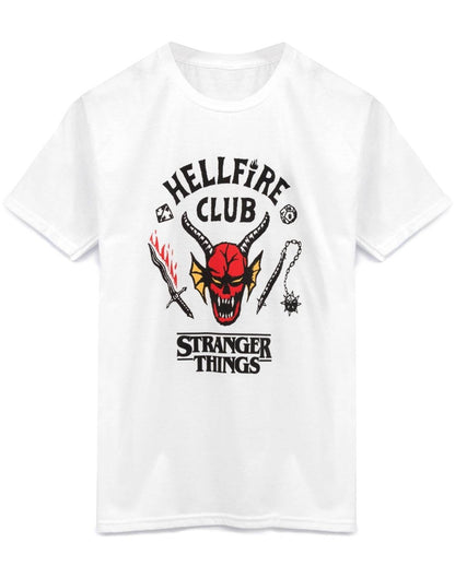 Stranger Things Unisex Kids White Hellfire Club Logo Print Short Sleeved T-Shirt - KOOLTHINGS