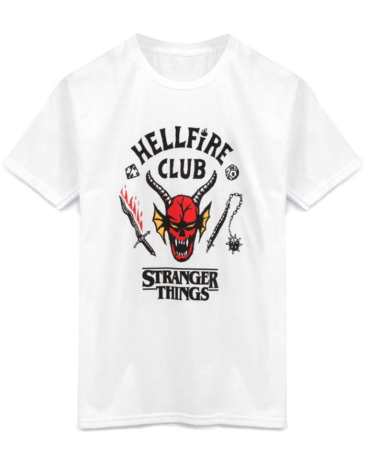 Stranger Things Unisex Kids White Hellfire Club Logo Print Short Sleeved T-Shirt - KOOLTHINGS