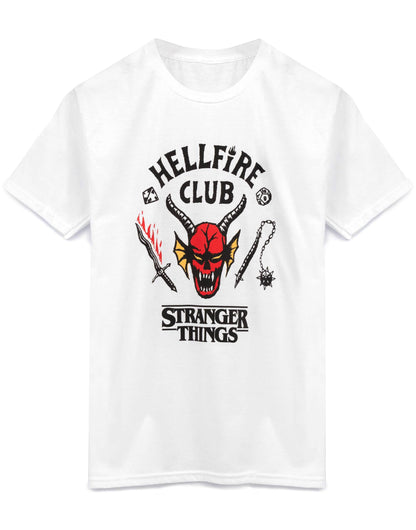 Stranger Things Unisex Kids White Hellfire Club Logo Print Short Sleeved T-Shirt - KOOLTHINGS