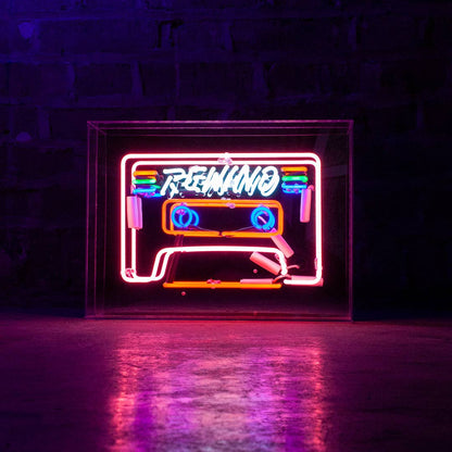 'Cassette' Large Glass Neon Sign - KOOLTHINGS