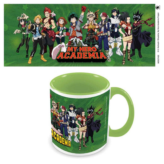 Mug with 'My Hero Academia' character design on a green background