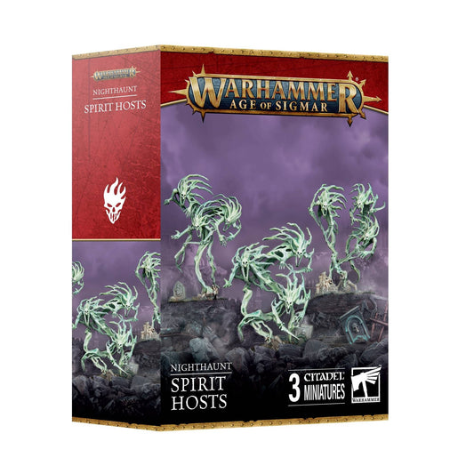 Warhammer Age of Sigmar Nighthaunt Spirit Hosts game box with miniatures on a purple background