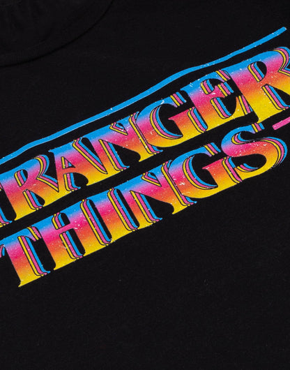 Stranger Things Mens Black Retro Logo Short Sleeved T-Shirt