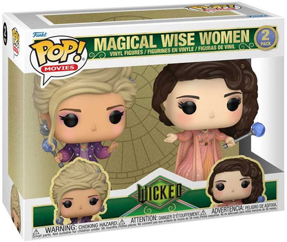 Funko Pop! Movies packaging for 'Wicked' with two vinyl figures and a warning label.