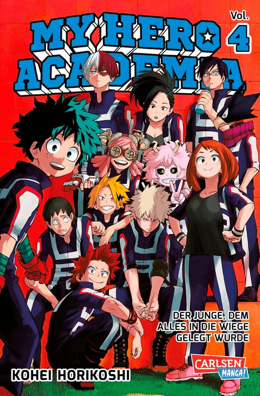 Cover of 'My Hero Academia' Vol. 4 with characters on a red background