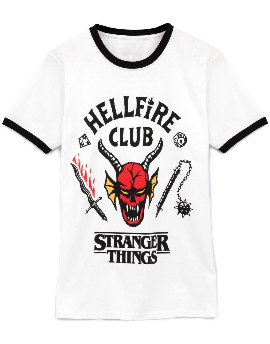 Stranger Things Mens White Hellfire Club Logo Short Sleeved T-Shirt - KOOLTHINGS