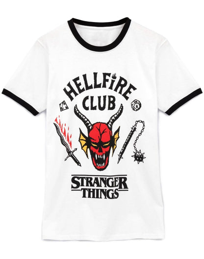 Stranger Things Mens White Hellfire Club Logo Short Sleeved T-Shirt - KOOLTHINGS