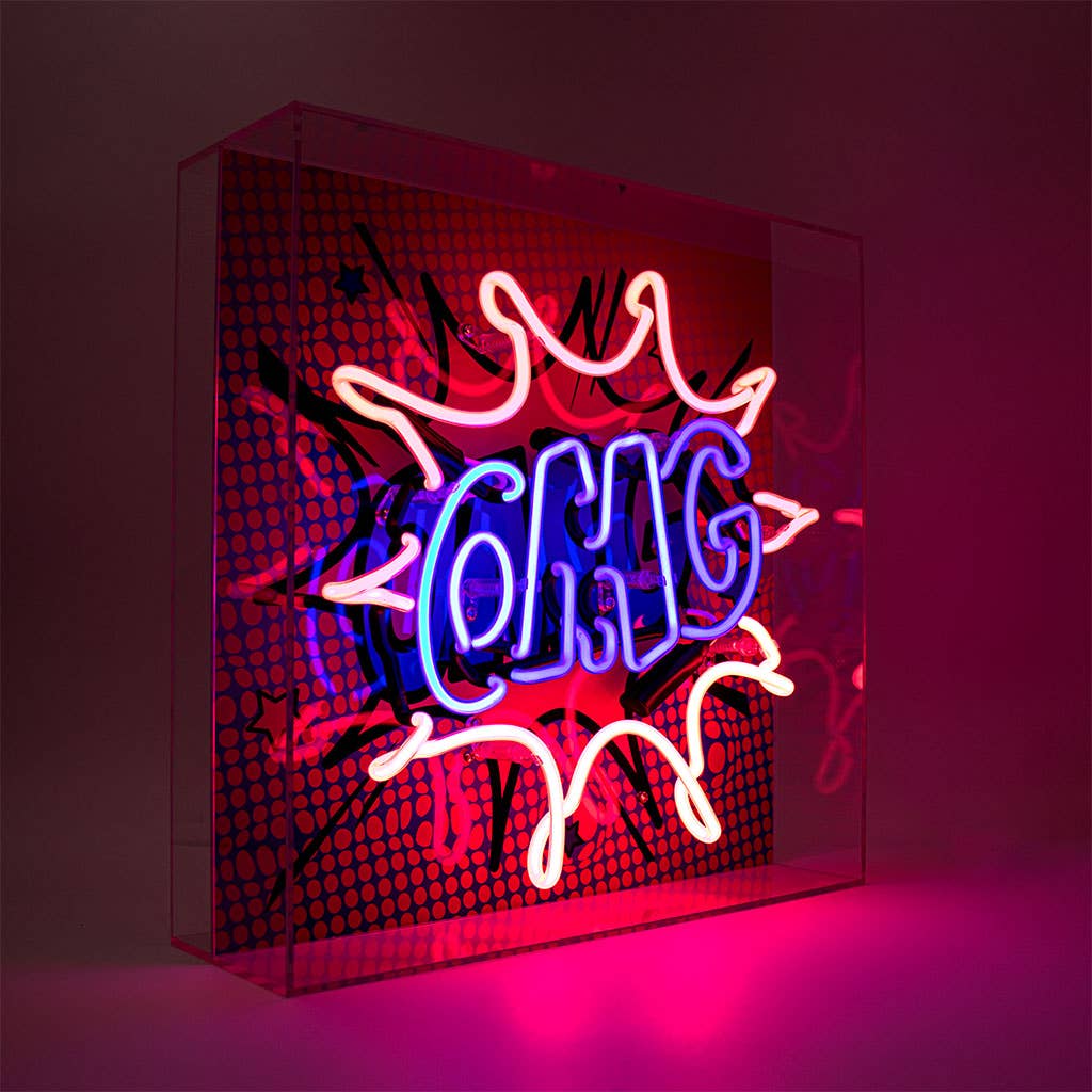 'OMG' Large Glass Neon Box Sign - KOOLTHINGS