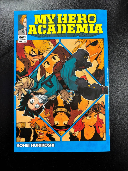 Comic book cover of 'My Hero Academia' with character illustrations on a blue background