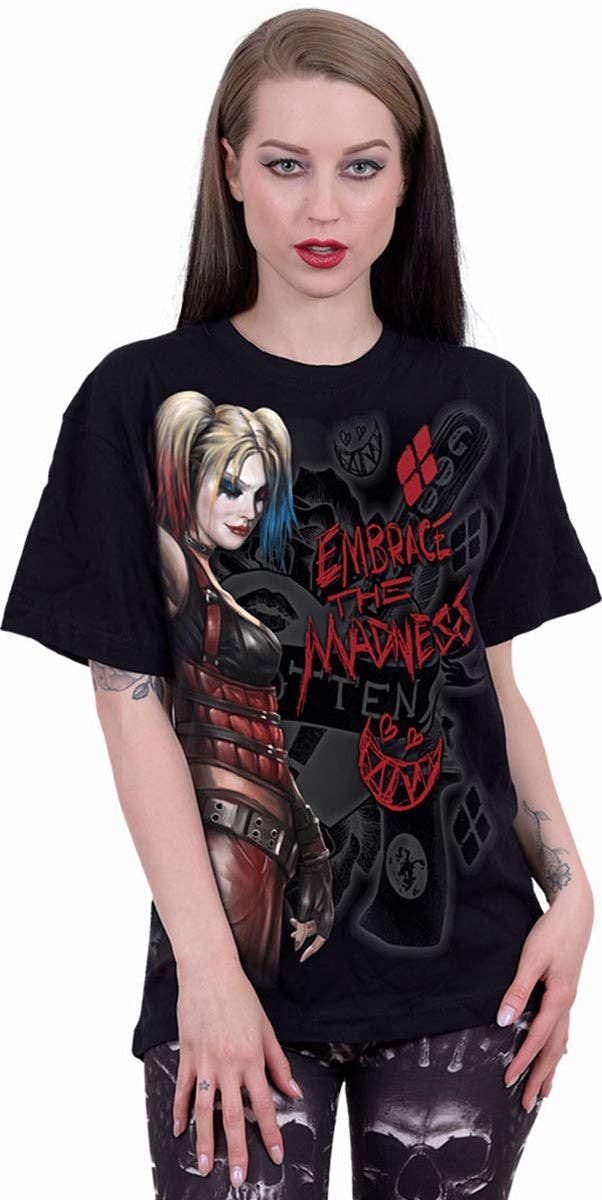 HARLEY QUINN - EMBRACE MADNESS - Front Print T-Shirt Black - KOOLTHINGS