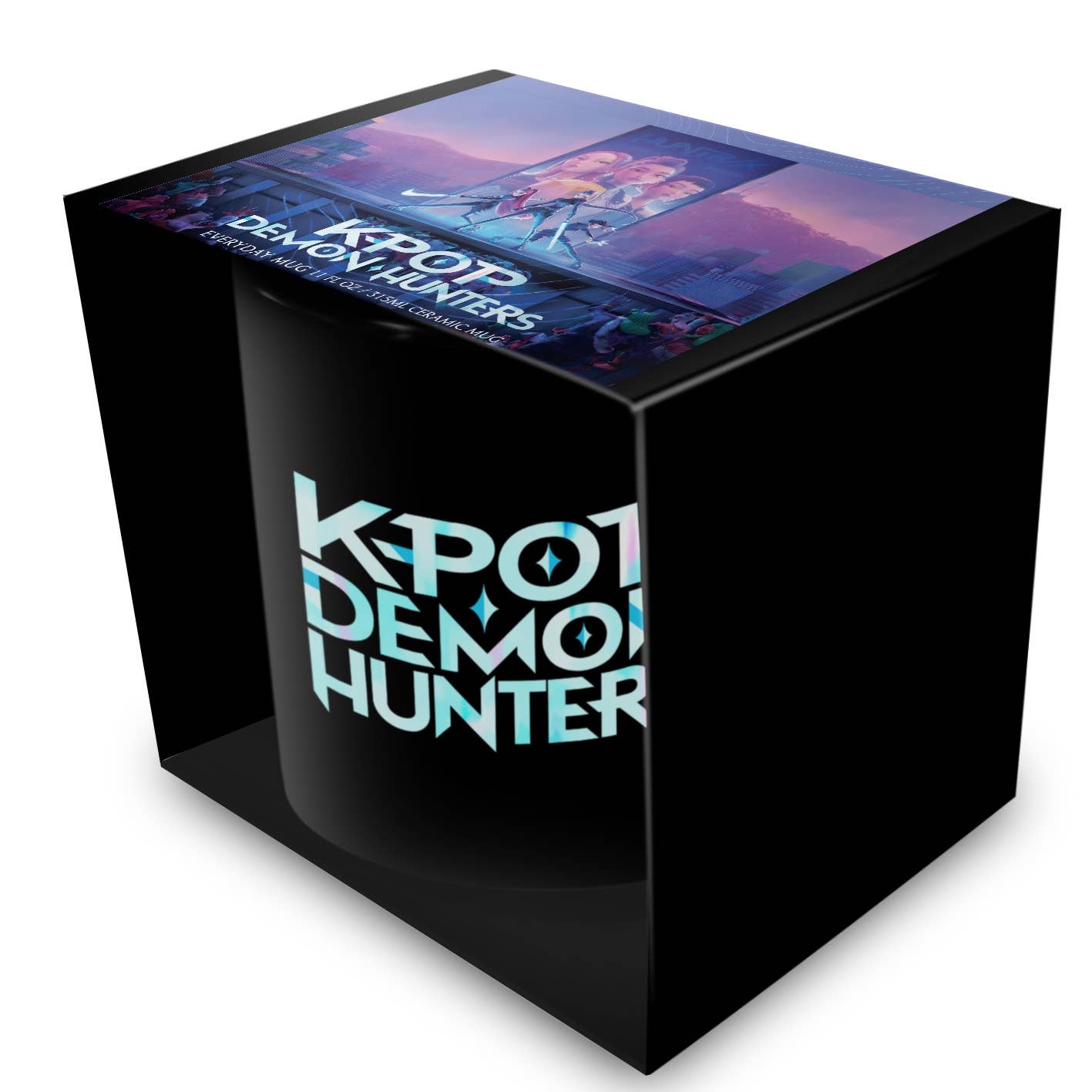 Black box with 'K-Pop Demon Hunters' branding on a white background
