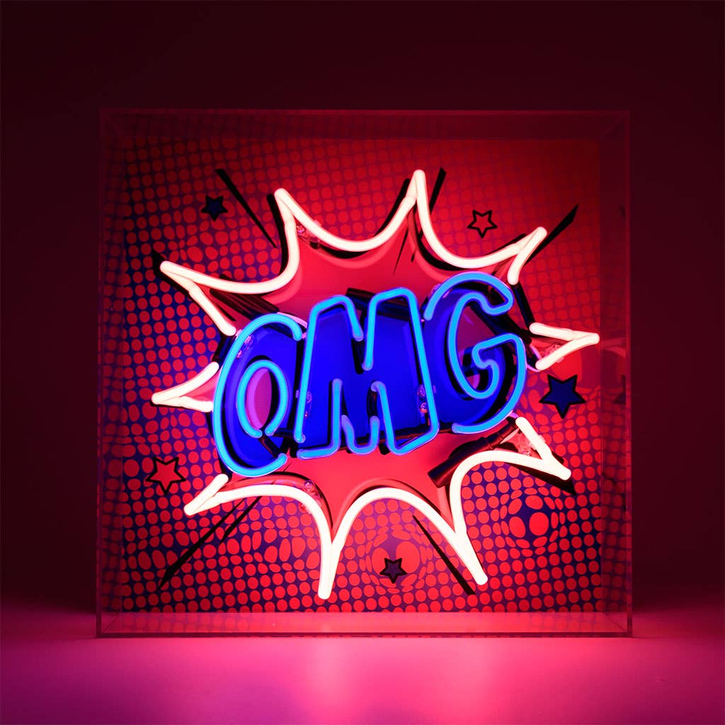 'OMG' Large Glass Neon Box Sign - KOOLTHINGS