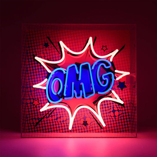 'OMG' Large Glass Neon Box Sign - KOOLTHINGS