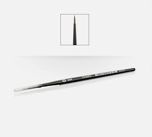 Black paintbrush with close-up inset on a white background