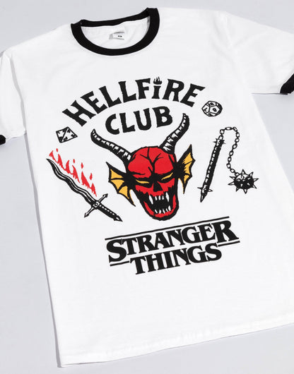 Stranger Things Mens White Hellfire Club Logo Short Sleeved T-Shirt - KOOLTHINGS