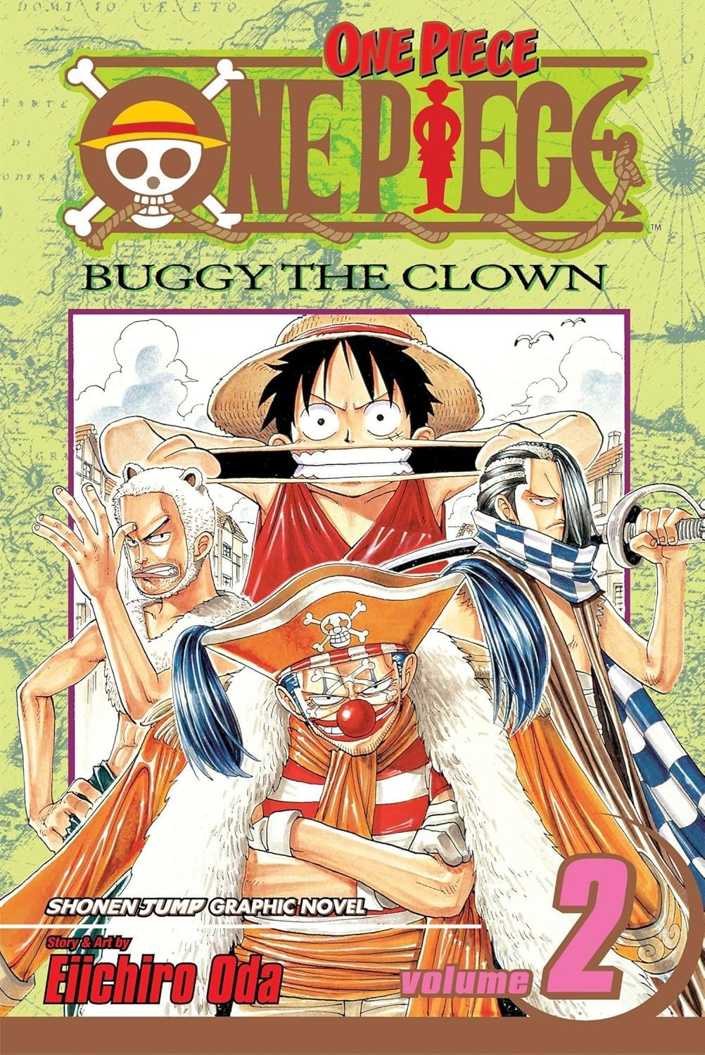 Cover of 'One Piece' Volume 2 featuring characters with a colorful background