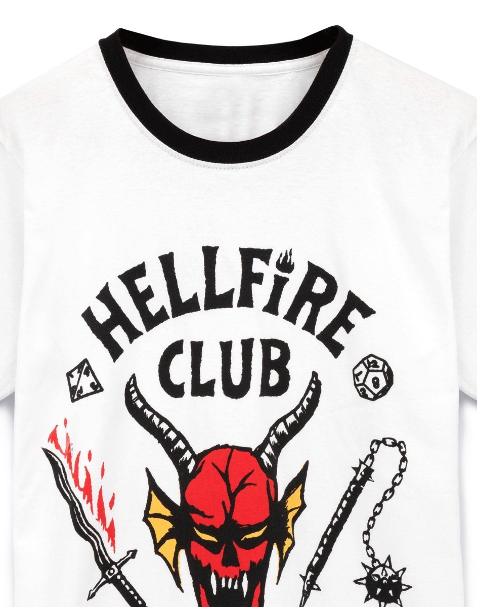 Stranger Things Mens White Hellfire Club Logo Short Sleeved T-Shirt - KOOLTHINGS