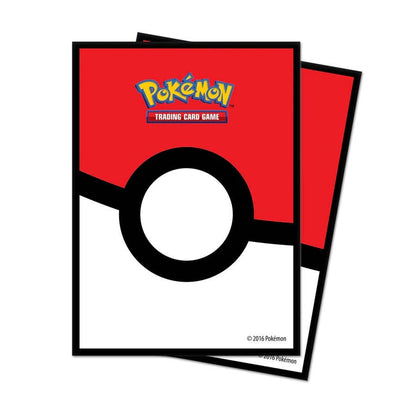 Two red card sleeves with a black circle and Pokémon logo on a white background