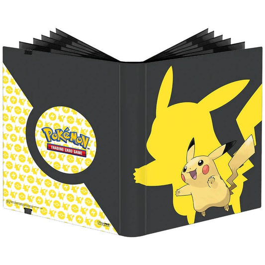 Pokémon trading card game album with Pikachu design on a white background