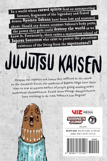 Book cover of 'Jujutsu Kaisen' with text and character illustration.