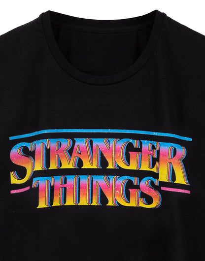 Stranger Things Mens Black Retro Logo Short Sleeved T-Shirt - KOOLTHINGS