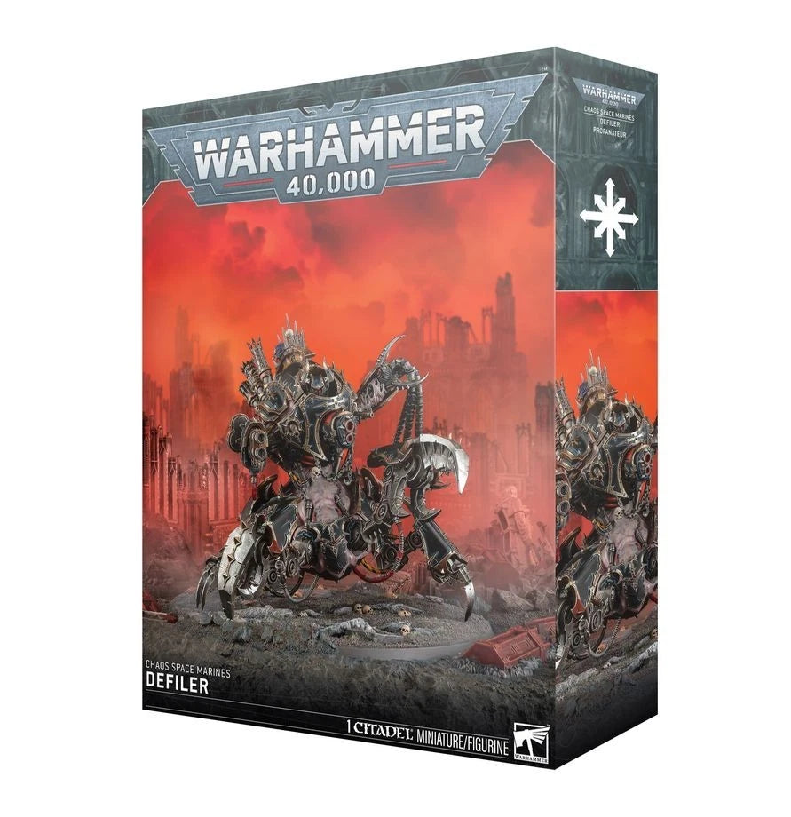 Warhammer 40,000 game box with space marine figure on a white background
